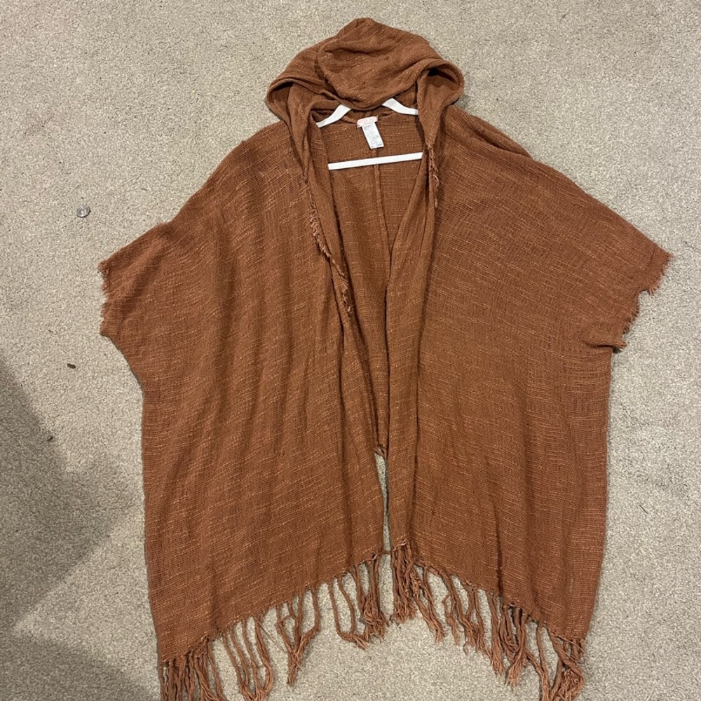 Free people Burnt orange Hooded Fringe Poncho
